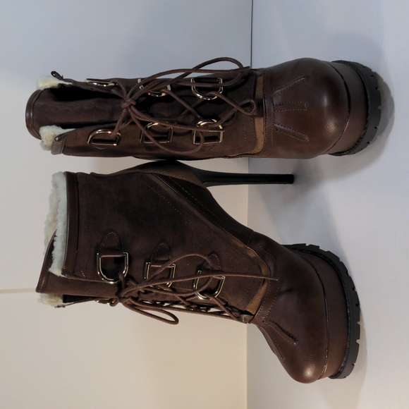 Jazelle Size 10 Brown / Tan Stiletto Lugged Hiking Boot Lace-up - Picture 3 of 6